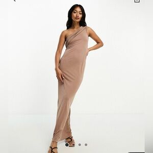 Brown asos one shoulder dress